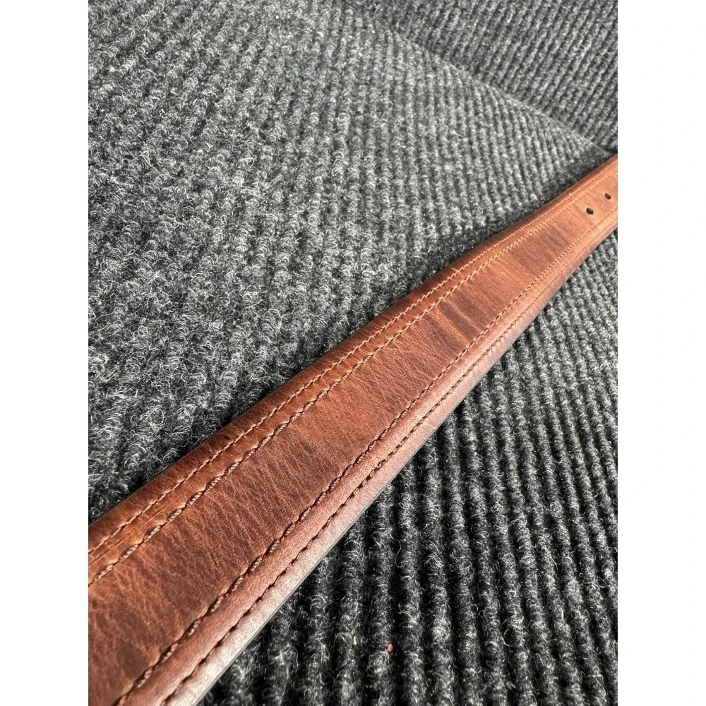 Columbia Men's Leather Belt 44 Brown Double Stitch Casual Rugged Silver Buckle